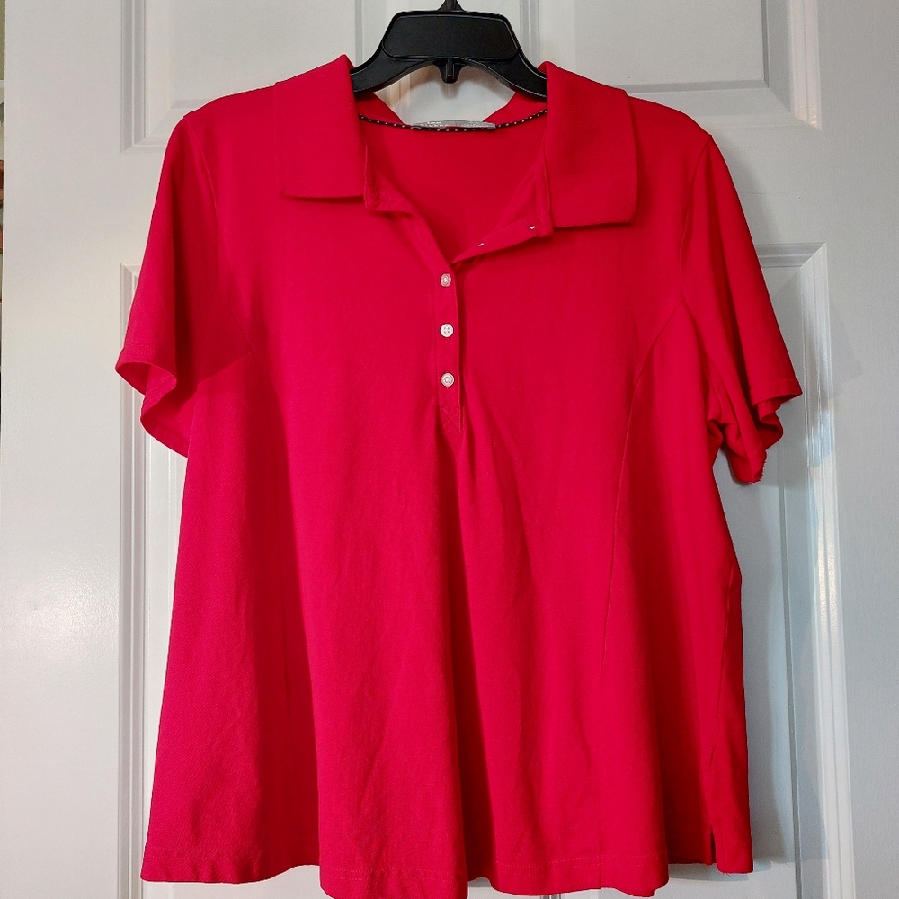 Lee Riders Instantly Slims You Bright Red Polo Shirt 1X EUC - Picture 3 of 9